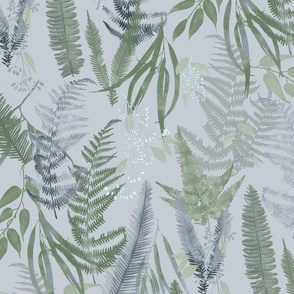 Fern Forest -on blue gray c6ccd3 (large scale)
