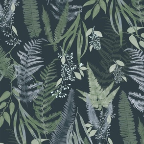 Fern Forest -on forest blue 2e3c41 (large scale)
