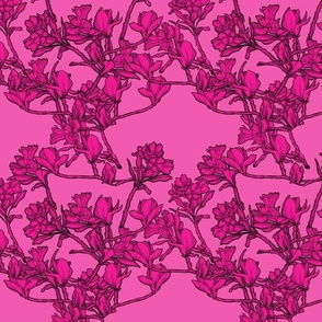 (medium) hand drawn magnolia flower trellis wallpaper pink