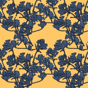 (medium) hand drawn magnolia flower trellis wallpaper yellow blue