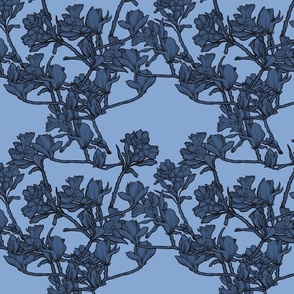 (medium) hand drawn magnolia flower trellis wallpaper blue