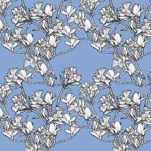 (medium) hand drawn magnolia flower trellis wallpaper blue white