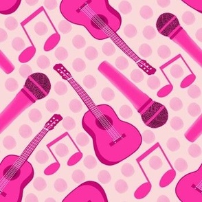 Music Guitars and Microphones in Pink