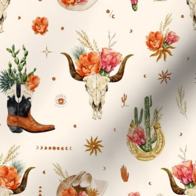 Wild West Watercolor - Boho Skull Cowboy Boots