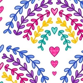 Whimsical Folk Rainbow - XL - Multicoloured Scallop Leaves & Hearts