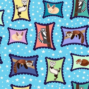 Endangered animals sleeping - blue and pastel colors - cute design for kids