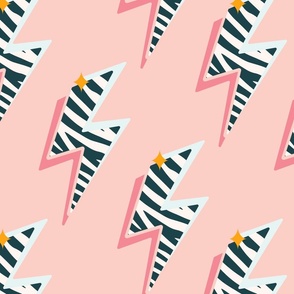 Zebra striped lightning bolts with stars // MEDIUM // pink midnight blue yellow