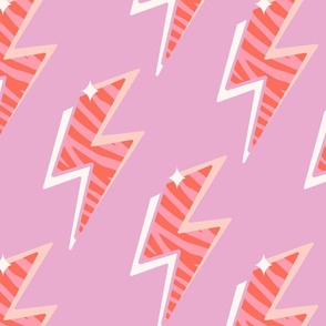 Zebra striped lightning bolts with stars // MEDIUM // orange pink white 