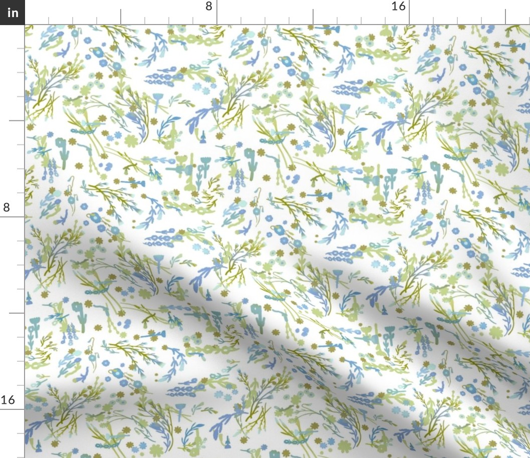 Green & Blue Organic Floral on White (small) 