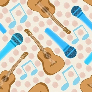 Music Guitars and Microphones in Blue and Orange