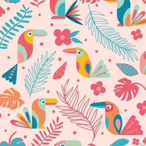 Large // Cute Tropical Birds in Cheerful Colors 