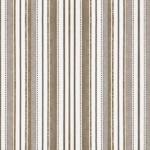 Rustic Linen Vertical Stripes N Stitches In Brown And Beige