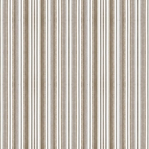 Rustic Linen Vertical Stripes N Stitches In Brown And Beige Smaller Scale