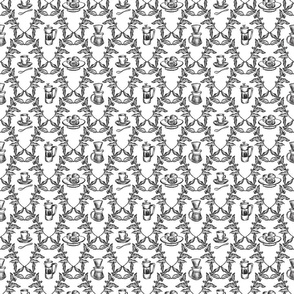 Coffee Shop Illustrations in Black & White for Wallpaper & Home Decor - 6" Fabric