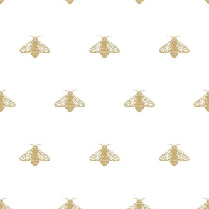 Hand Drawn Bees Wallpaper in Gold on White 6” Fabric