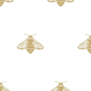 Hand Drawn Bees Wallpaper in Gold on White 12” Fabric