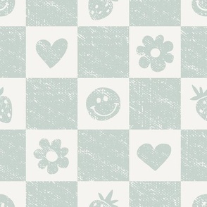 Strawberries, Smileys and Love - Distressed - Medium Scale - Baby Blue