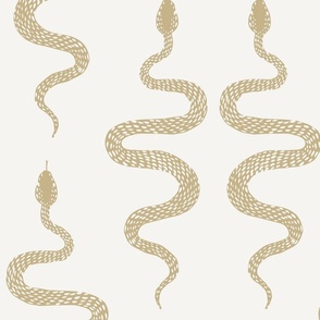Hand Drawn Snake Wallpaper in Gold on Cream-24” Fabric