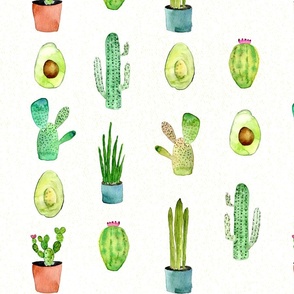 Cactus and Avocado Stripes Hand-painted in Watercolour