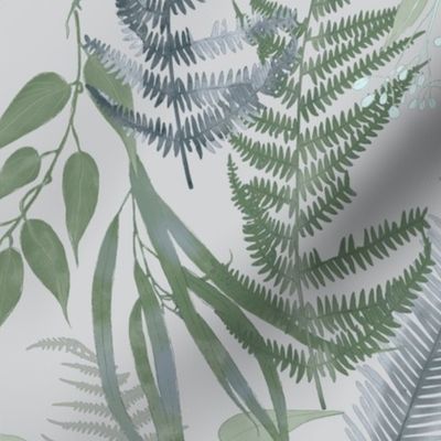 Fern Forest -on softest gray d1d4d5 (large scale)