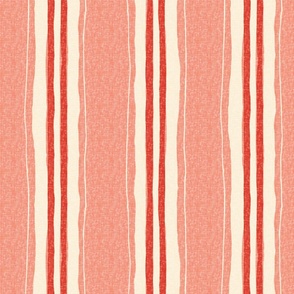 hand painted linen ticking stripe extra large wallpaper scale in coral by Pippa Shaw