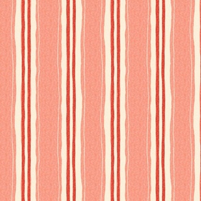 hand painted linen ticking stripe large wallpaper scale in coral by Pippa Shaw