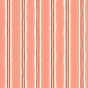 hand painted linen ticking stripe medium wallpaper scale in coral by Pippa Shaw