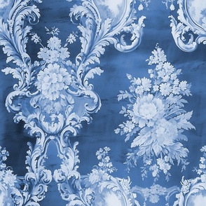 Chateau Bouquet -  Sapphire Serenade on Vintage Silk Wallpaper 