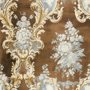 Chateau Bouquet - Gold/Burnished Flame on Vintage Silk Wallpaper 