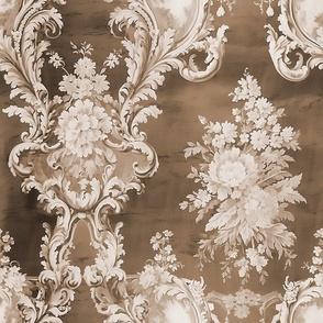 Chateau Bouquet - Sepia Patina on Vintage Silk Wallpaper 