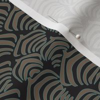 Smaller Scale art Deco Zebra and  Scallops in Gold and Turquoise on Ebony Black Background