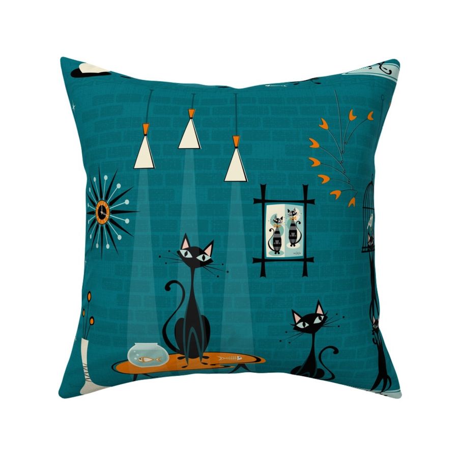 Mid Century Kitty Mischief - Custom Teal and Orange