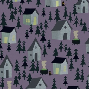 Witches brew - Witch hut in the haunted forest purple Large - spooky halloween mansion in purple