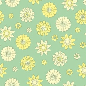 Green and Yellow Pastel Retro Flowers