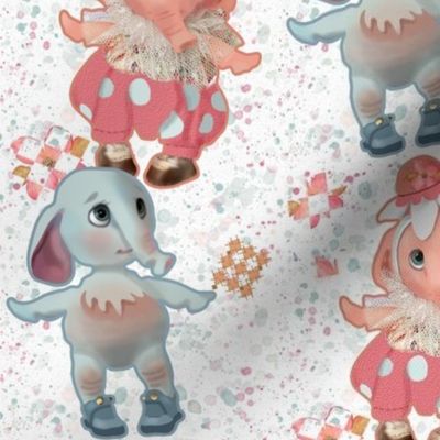 5x10-Inch Half-Drop Repeat of Darling Toy Elephant Dolls to Delight Children