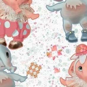 5x10-Inch Half-Drop Repeat of Darling Toy Elephant Dolls to Delight Children