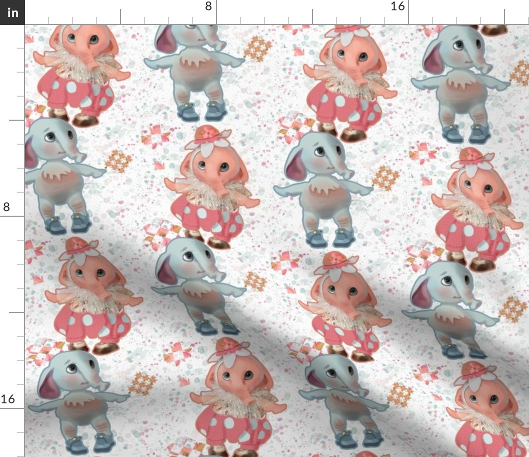5x10-Inch Half-Drop Repeat of Darling Toy Elephant Dolls to Delight Children
