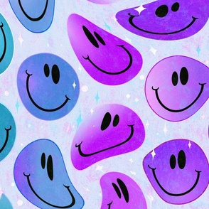 Trippy Preppy Nightshade Smiley Face - Purple and Blue Smiley Face - Bold Preppy Blue and Preppy Purple Psychedelic Trippy Smiley Face - SmileBlob - xxtsf102 - 67.91in x 56.49in repeat - 150dpi (Full Scale)