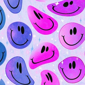Trippy Preppy Moonstone Smiley Face - Magenta Purple and Blue Smiley Face - Bold Preppy Blue and Preppy Magenta Purple Psychedelic Trippy Smiley Face - SmileBlob - xxtsf103 - 67.91in x 56.49in repeat - 150dpi (Full Scale)