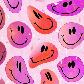 Trippy Preppy Valentine Smiley Face - Red and Pink Smiley Face - Bold Preppy Pink and Preppy Red Psychedelic Trippy Smiley Face - SmileBlob - xxtsf105 - 67.91in x 56.49in repeat - 150dpi (Full Scale)