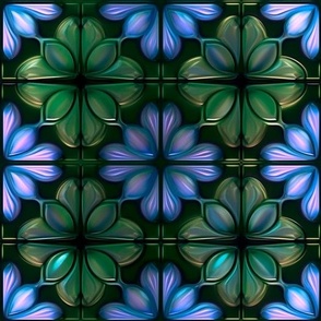 Sophisticates Dark Forest Green and Glowing Blue Faux Glass Tile