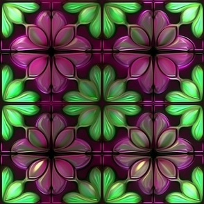 Sophisticated Dark Plum and Glowing Green Faux Glass Tile