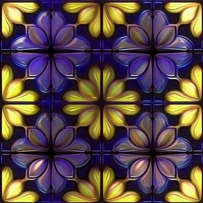 Sophisticates Dark Cobalt Blue and Glowing Pale Yellow Faux Glass Tile