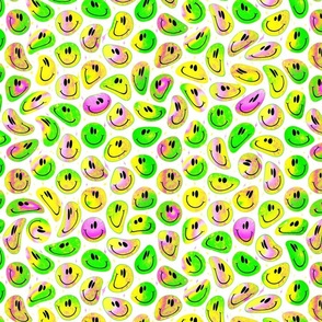 Trippy Twisted Neon Splatter Smiley Face - Yellow, Green, and Pink Smiley Face - Bright Yellow, Green, and Pink Psychedelic Trippy Smiley Face - SmileBlob - xxtsf224 - 16.98in x 14.12in repeat - 600dpi (25% of Full Scale)