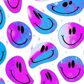 Trippy Twisted Razzleberry Smiley Face - Purple and Blue Trippy Smiley Face - Bright Purple and Blue Psychedelic Trippy Smiley Face - SmileBlob - xxtsf225 - 67.91in x 56.49in repeat - 150dpi (Full Scale)