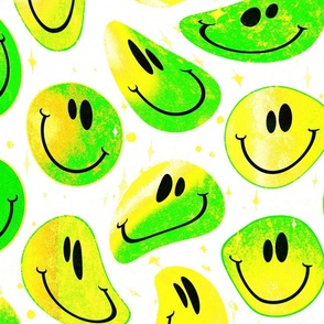 Trippy Twisted Neon 90s Smiley Face - Yellow and Green Trippy Smiley Face - Bright Yellow and Green Psychedelic Trippy Smiley Face - SmileBlob - xxtsf226 - 67.91in x 56.49in repeat - 150dpi (Full Scale)