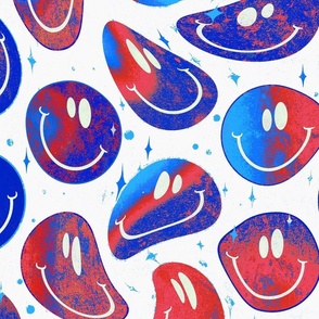 Trippy Twisted Patriotic Smiley Face - Red White and Blue Smiley Face - Bold Red White and Blue Psychedelic Trippy Smiley Face - SmileBlob - xxtsf228 - 67.91in x 56.49in repeat - 150dpi (Full Scale)