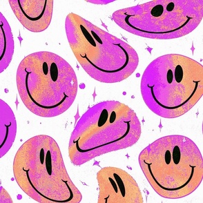 Trippy Twisted Passionfruit Smiley Face - Purple and Orange Trippy Smiley Face - Bold Purple and Orange Psychedelic Trippy Smiley Face - SmileBlob - xxtsf229 - 67.91in x 56.49in repeat - 150dpi (Full Scale)