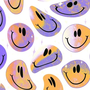 Trippy Twisted Fig Purple and Orange Smiley Face - Pastel Purple and Orange Smiley Face - Light Purple and Orange Psychedelic Trippy Smiley Face - SmileBlob - xxtsf227 - 67.91in x 56.49in repeat - 150dpi (Full Scale)
