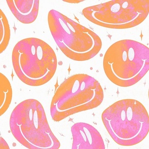 Trippy Bleached Pink and Orange Trippy Smiley Face - Pastel Pink and Orange Smiley Face - Light Pink and Orange Psychedelic Trippy Smiley Face - SmileBlob - xxtsf232 - 67.91in x 56.49in repeat - 150dpi (Full Scale)